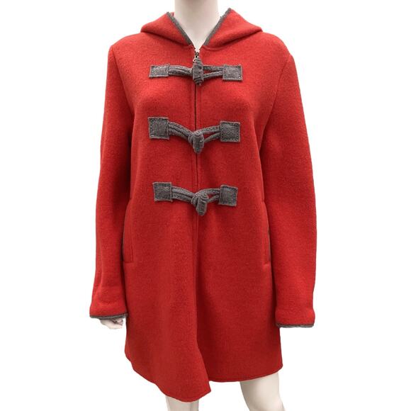 Geiger Coat Women’s Size 12 Wool Blend with Gray Trim and Toggle Closures in Red